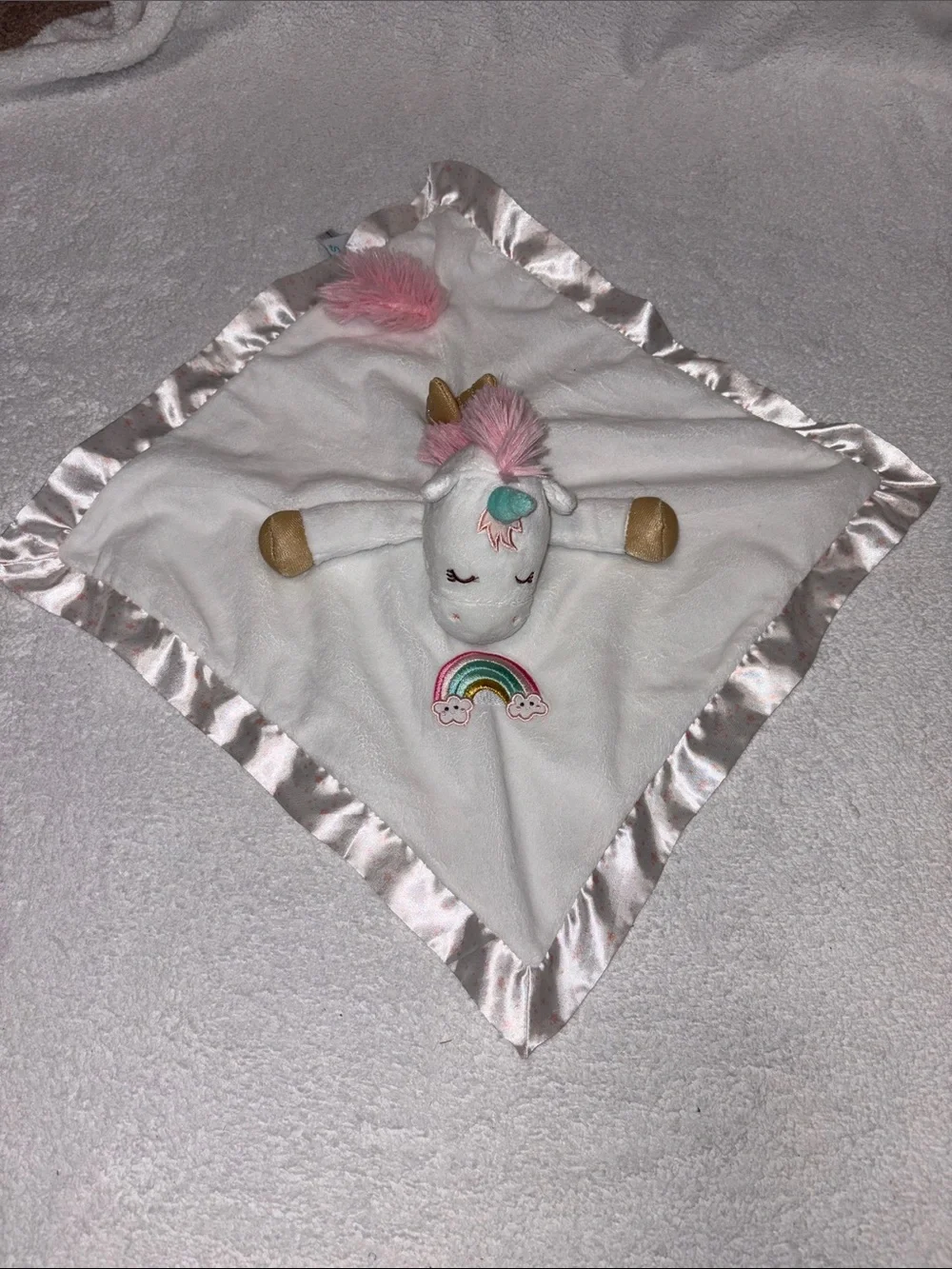 Douglas baby rainbow Unicorn Snuggle Lovey Blanket - White & Pink Plush Comfort